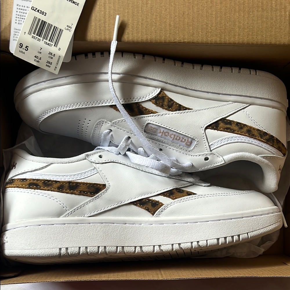 Reebok White and Leopard Sneakers